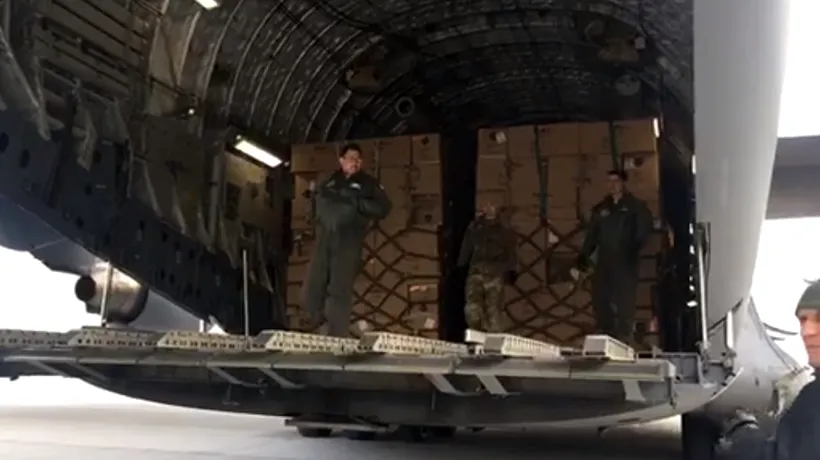 SPRIJIN INTERNAȚIONAL. 45 de tone de echipament medical au ajuns pe aeroportul Otopeni de la Seul cu o aeronavă NATO