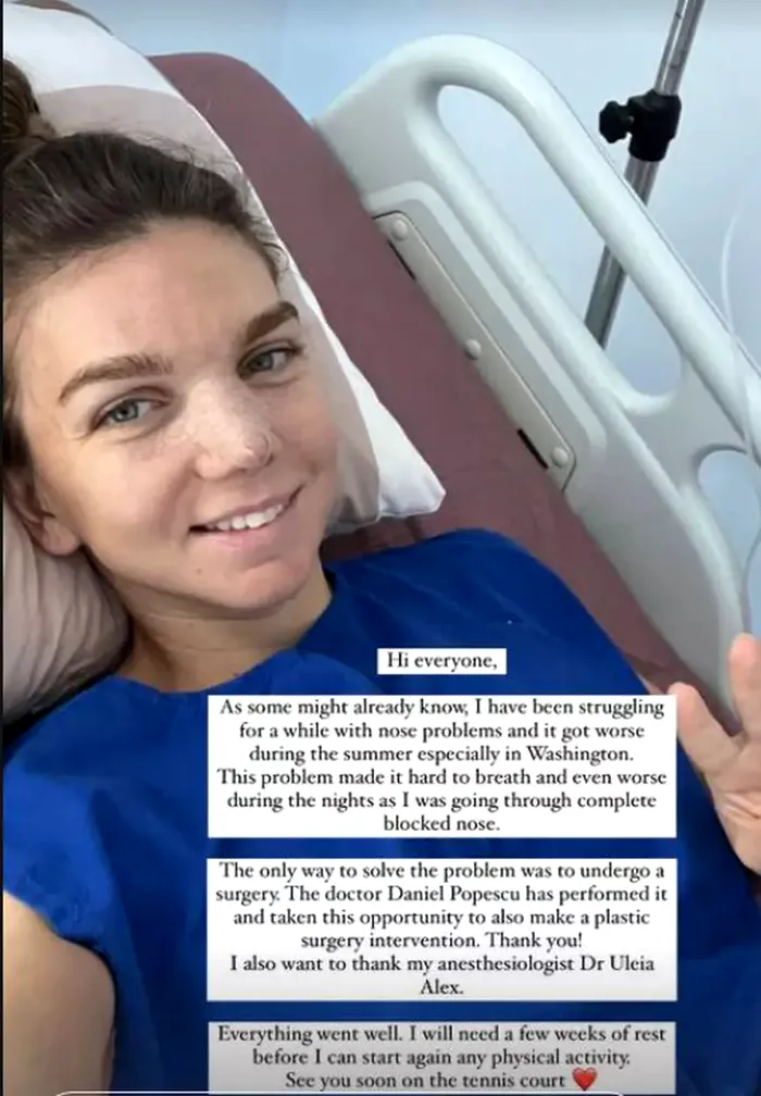 Simona Halep a fost operată la nas / Sursa foto: Instagram
