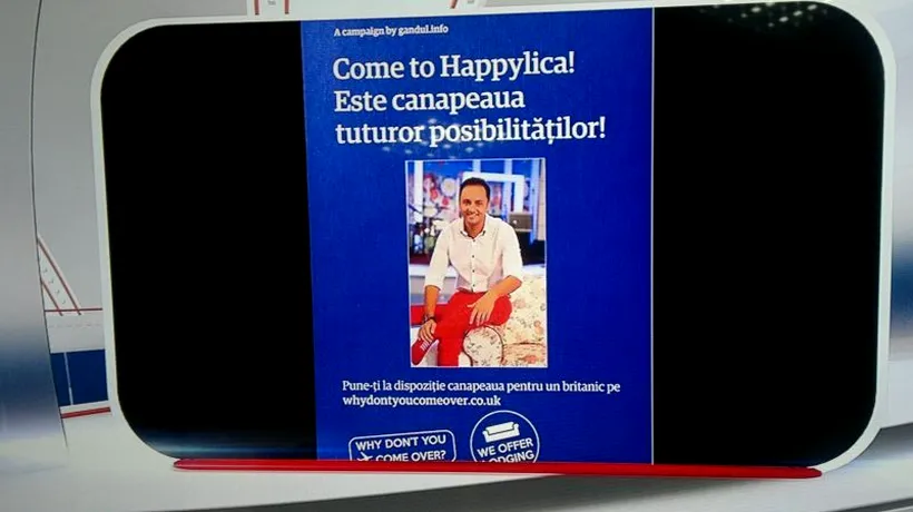 FOTO. Cătălin Măruță cheamă oaspeții britanici pe  celebra Happylica, în  campania Why don''t you come over. Le mulțumim românilor care și-au oferit canapeaua