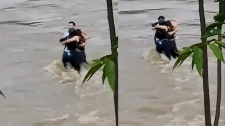 IMAGINI dramatice cu trei tineri luați de ape, într-un râu din Italia. Mașina acestora are număr de România