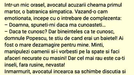 Bancul de marți | Avocatul apărării și pensionara atotcunoscătoare