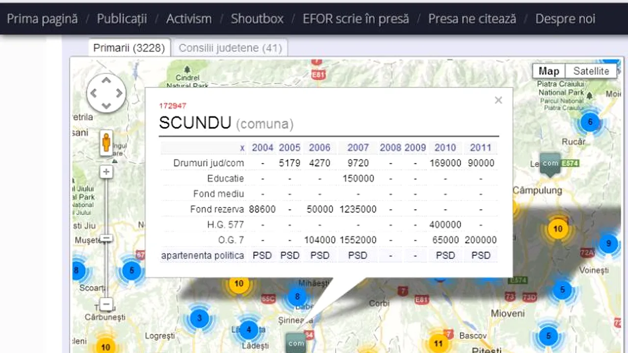 Cum arată harta interactivă a clientelismului politic în alocarea banilor publici. 