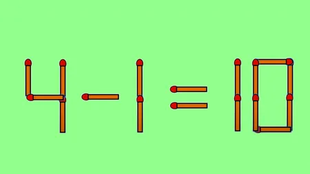 TEST IQ | 4 - 1 = 10 este greșit. Corectați egalitatea, mutând doar un băț