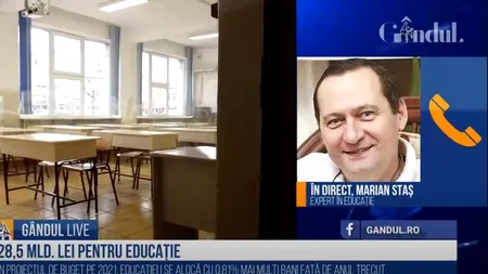 GÂNDUL LIVE. Marian Staș, specialist în Educație, despre buget: 70% din bani merg pe salarii! Trebuie să folosim la maximum finanțările din bani europeni - VIDEO