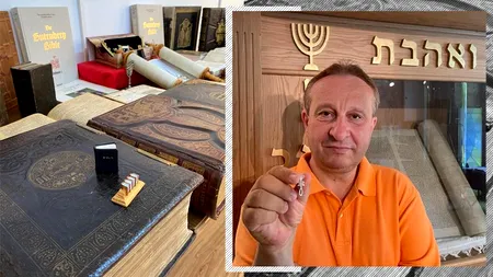 FOTO | El este românul care deține cea mai mică Biblie din lume. Se poate citi doar cu un microscop care mărește textul de 1.000 de ori