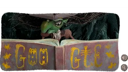 VRĂJITOAREA DE HALLOWEEN 2013. Doodle pentru HALLOWEEN cu vrăjitoare, monștri și fantome