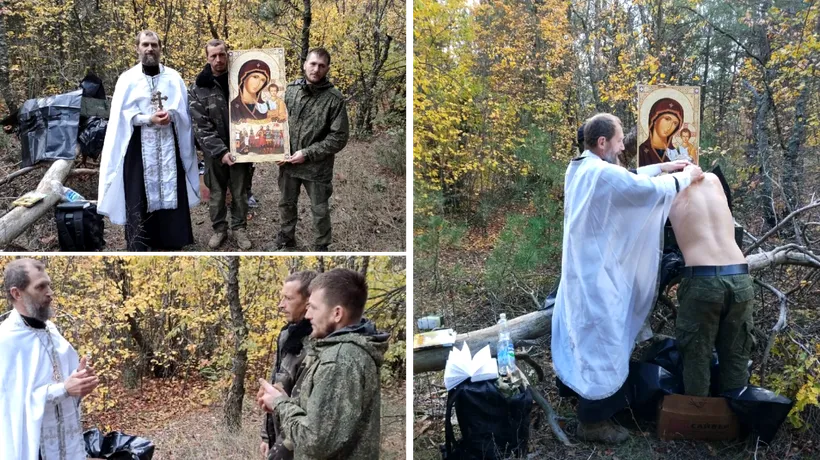 Un preot rus a găsit o metodă inedită de a boteza doi soldați chiar pe frontul din Ucraina. Sacii mortuari au servit drept cristelniță