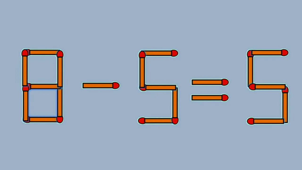 TEST IQ | 8 - 5 = 5 este greșit. Pentru a corecta egalitatea, mutați un singur chibrit