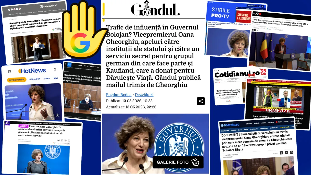 Google s-a făcut scut pentru Oana Gheorghiu, în scandalul „traficului de influență”. Subiectul dezvăluit de Gândul, dezbătut intens la TV, în presa chiar prietenă vicepremierului sau pe rețele sociale, a fost blocat