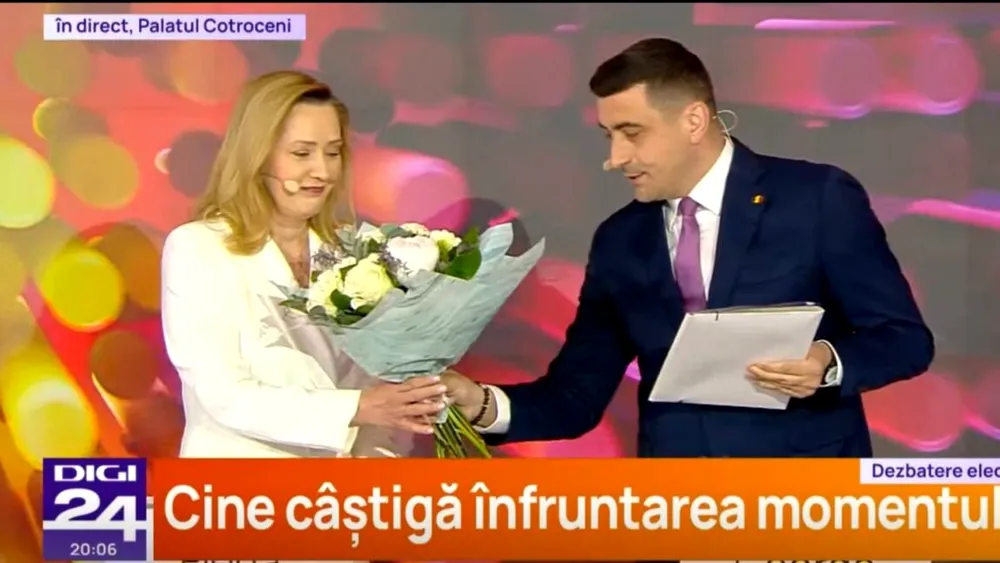George Simion a PĂRĂSIT dezbaterea de la Digi24 după ce i-a oferit FLORI Elenei Lasconi. Reacția liderului AUR
