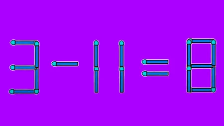 Test de inteligență | Corectați 3-11=8, mutând un singur băț de chibrit