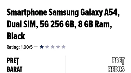 Reducere IREALĂ în Carrefour România. Cu cât poți cumpăra un smartphone Samsung Galaxy A54, având prețul inițial de 1.849,99 lei