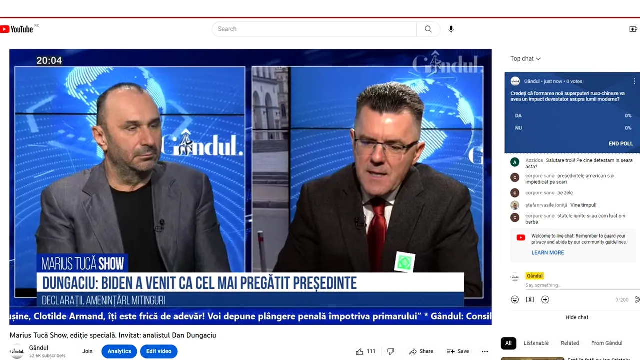 POLL Marius Tucă Show: ”Credeți că formarea noii superputeri ruso-chineze va avea un impact devastator asupra lumii moderne?”