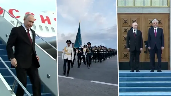 Putin a avut parte de o ceremonie specială la sosirea în Astana. Avioanele de vânătoare din Kazahstan l-au escortat pe tot parcursul drumului
