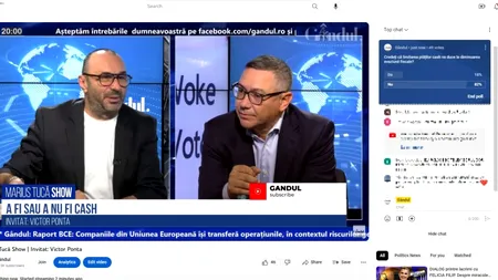 POLL Marius Tucă Show: „Credeți că limitarea plăților cash va duce la diminuarea evaziunii fiscale?”