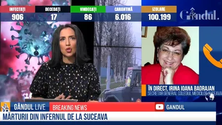 GÂNDUL LIVE. Irina Ioana Badrajan, medic de familie şi secretar general al Colegiului Medicilor Suceava: „Avem nevoie URGENTĂ de dezinfectanți și materiale de protecție!”