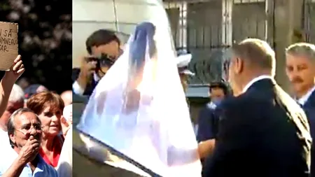 Piața Universității îi strică nunta lui Băsescu. Președintele, huiduit și la biserică, când o conducea pe EBA la altar