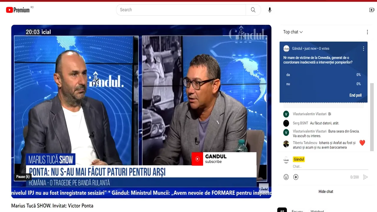POLL Marius Tucă Show: „Numărul mare de victime de la Crevedia a fost generat de o coordonare inadecvată a intervenției pompierilor?”