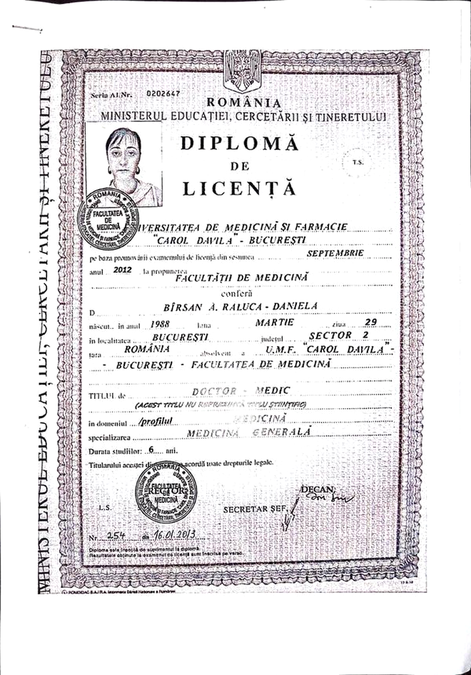 Diploma falsului medic