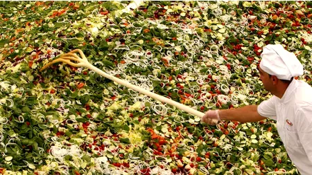 Românii vor în Cartea Recordurilor cu o salată de 20 de tone. Ministrul Agriculturii a dat startul gătitului