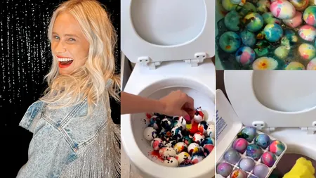 O influenceriță din SUA a vopsit ouăle de Paște în cel mai excentric mod: în vasul de toaletă