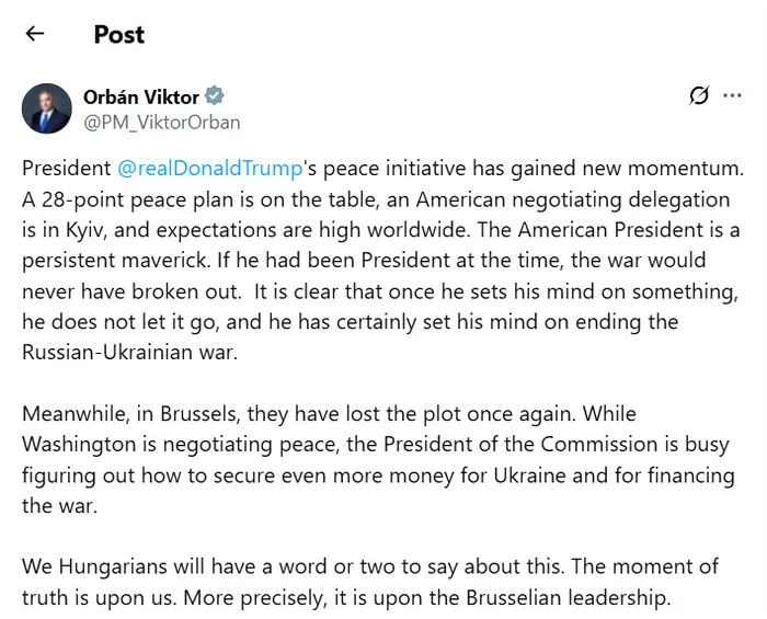 Orban anunță că susține planul lui Trump: “Trump este un maverick. Când SUA caută pacea, Urusula caută bani să finanțeze războiul”