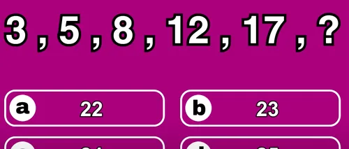 TEST IQ | Completați următorul număr din seria: 3, 5, 8, 12, 17