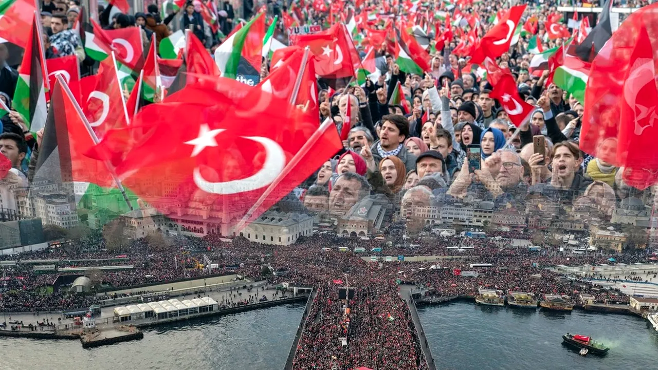 Miting de amploare la Istanbul. Zeci de mii de oameni au ieșit în stradă împotriva Israelului și a TERORISMULUI kurd