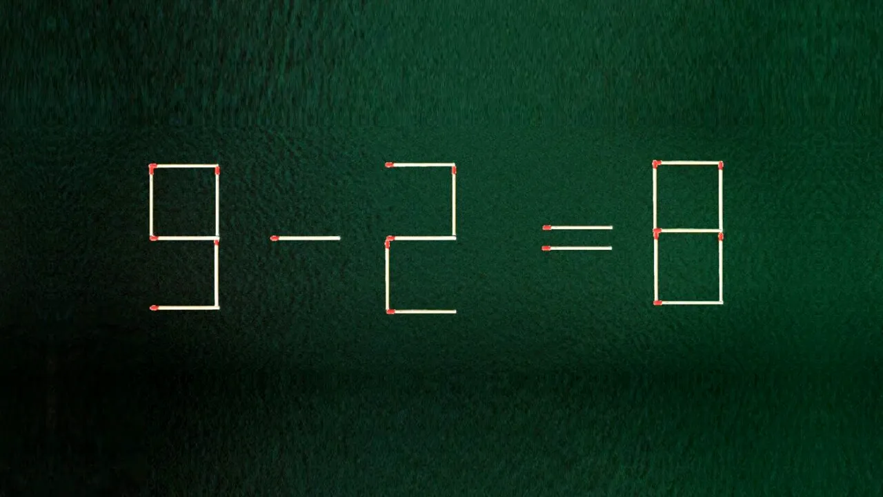 Test IQ cu chibrituri | Mutați 2 bețe pentru a corecta egalitatea: 9-2=8