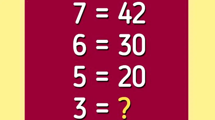 TEST de inteligență pentru genii | Dacă 7=42, 6=30 și 5=20, atunci 3=?