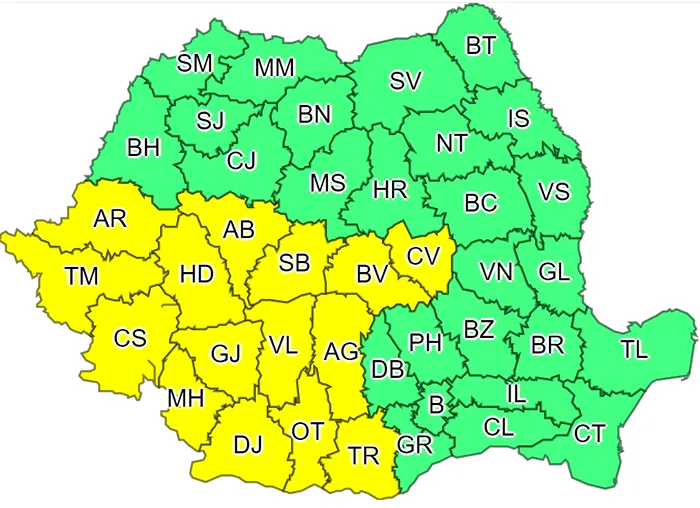 Noi coduri galbene de ploi și furtuni valabile până vineri. Ce zone sunt afectate - HARTĂ
