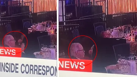 Imagini absurde de la scena atacului armat asupra lui Trump. Un invitat mănâncă desert liniștit, în vreme ce alți invitați se ascund sub mese și „mascații” păzesc sala cu arme automate