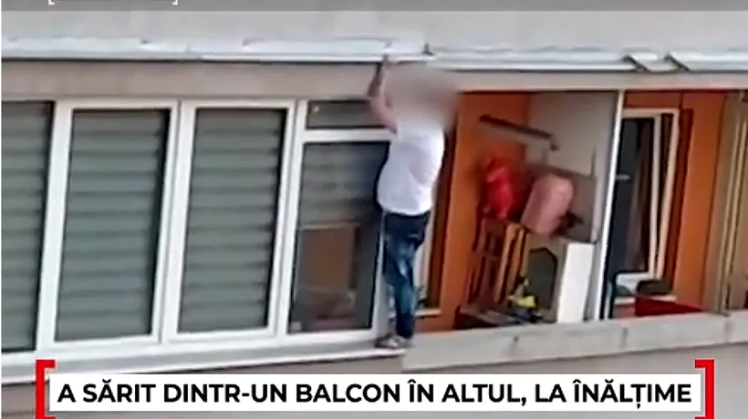 Caz STRANIU în Cluj Napoca. Un bărbat a fost filmat în timp ce sărea de la un balcon la altul, cerând ajutor în italiană