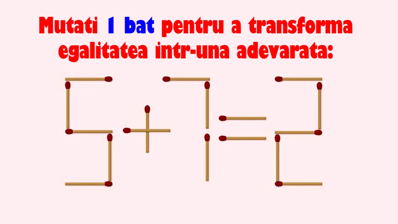 TEST IQ | Mutați un singur băț de chibrit pentru a corecta egalitatea 5+7=2