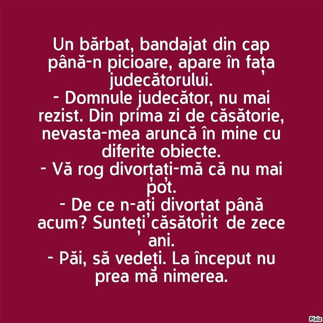 Bancul de marți | „Divorțați-mă, că nu mai pot!”