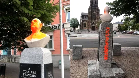 SCANDALOS. Bustul generalului Charles de Gaulle, vandalizat! Franța, sub teroarea protestelor violente