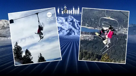 Atenție, imagini cu un puternic impact emoțional. Scene dramatice într-un telescaun din California, o femeie atârnă sub bara de protecție