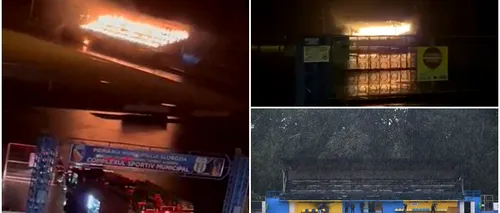Stadionul celor de la Unirea Slobozia, lovit de fulger! Tribuna oficială, în flăcări! VIDEO
