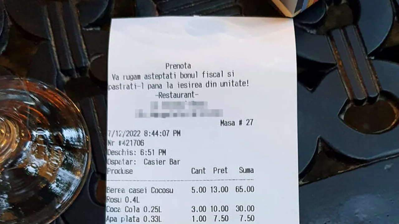 Notă astronomică! Câți lei a plătit un bucureștean pentru 7 feluri de mâncare, 5 beri și desert, într-un restaurant din Capitală