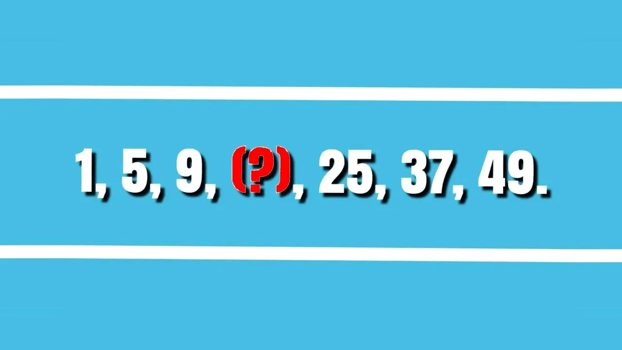 Test IQ exclusiv pentru genii | Găsiți numărul lipsă din seria: 1, 5, 9, (?), 25, 37, 49