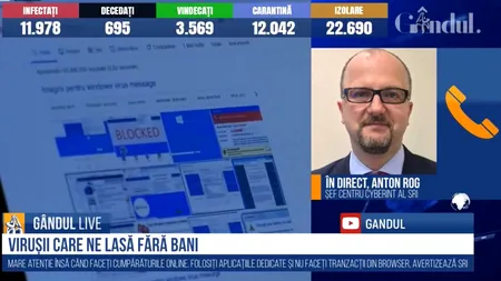 GÂNDUL LIVE. Cum acționează virușii care profită de COVID-19 și pot face tranzacții bancare în numele nostru? Răspunsul lui Anton Rog, șeful Centrului Cyberint al SRI