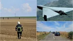 Imagini de la locul unde s-a prăbușit drona doborâtă de pilotul F-16. Autoritățile caută dispozitivul. Traficul pe drumul județean Rușețu e blocat