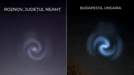 Spirală luminoasă care a apărut pe cer, în județul Neamț. Fenomenul ar fi fost zărit după lansarea unei rachete SpaceX