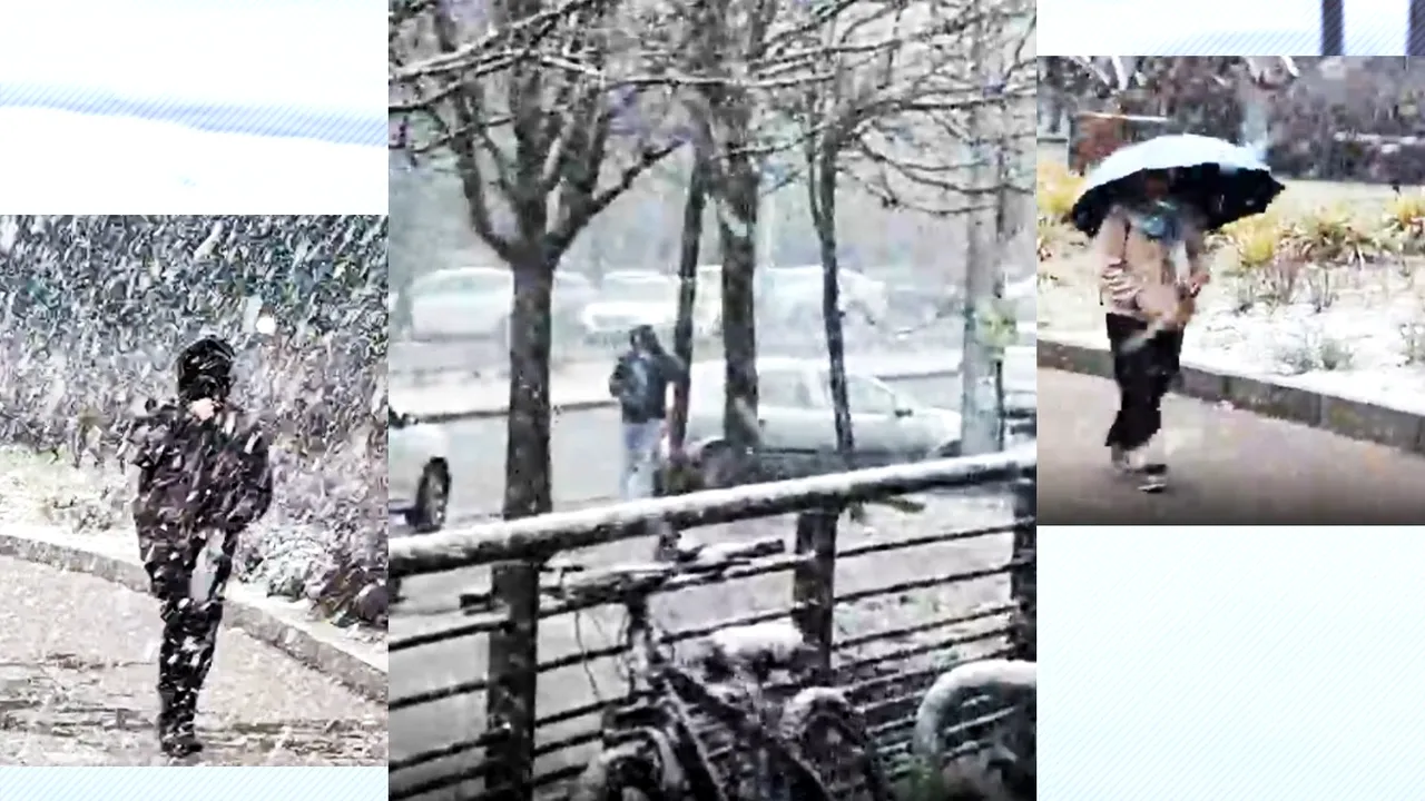 Ninsoare puternică în București, joi dimineață, în plin cod portocaliu