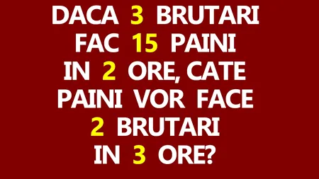 Test de inteligență | Dacă 3 brutari fac 15 pâini în 2 ore, câte pâini vor face 2 brutari în 3 ore?