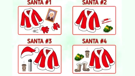 Test de logică | Care Moș Crăciun e un impostor, judecând după obiectele pe care le are la el?