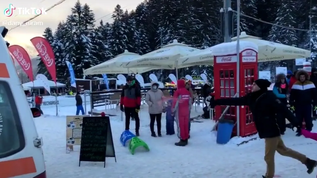 Incident incredibil! Salvamontist bruscat pe pârtie! Un turist a aruncat cu vin într-o ambulanță: „Alo, ne-a speriat copiii!” (VIDEO)