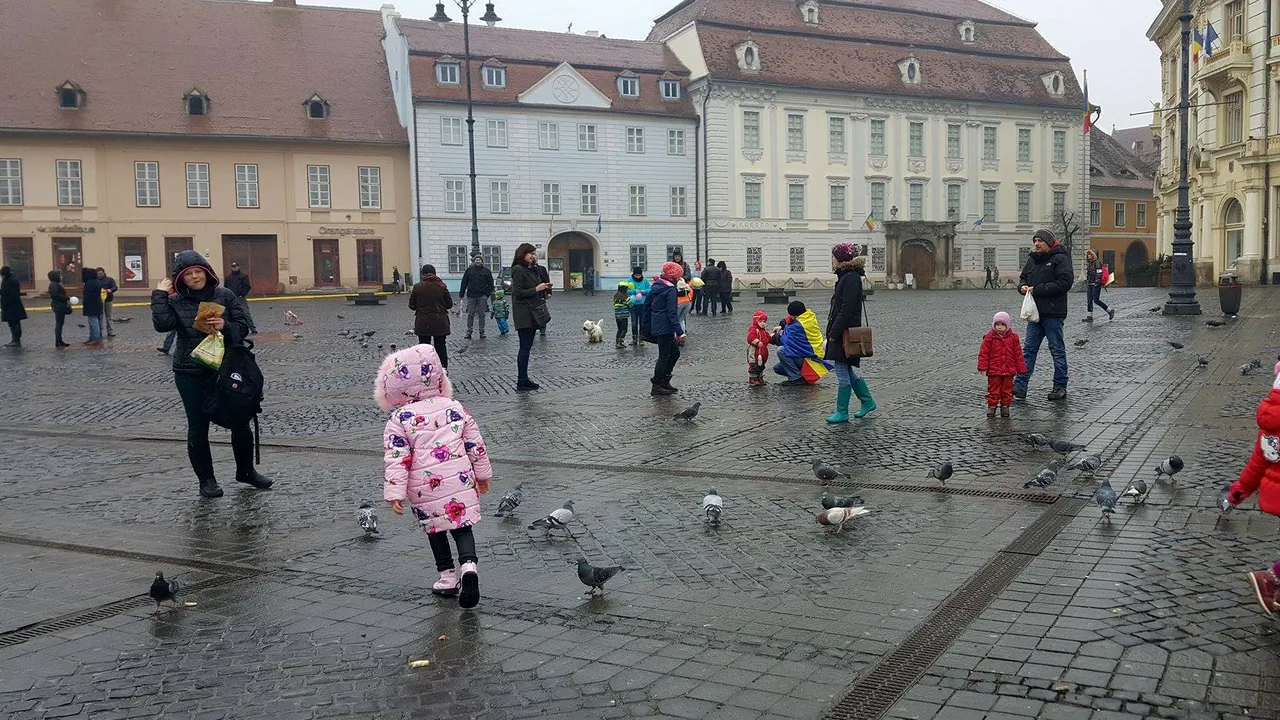 Proteste antiguvernamentale cu cărți și copii în centrul Sibiului