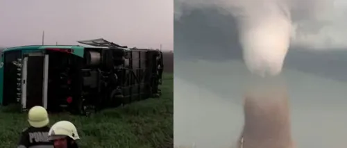 Un autocar cu 39 de pasageri s-a răsturnat pe raza localității Drajna din județul Călărași, unde s-a format o tornadă/ Meteorolog: Nu trebuie să ne panicăm
