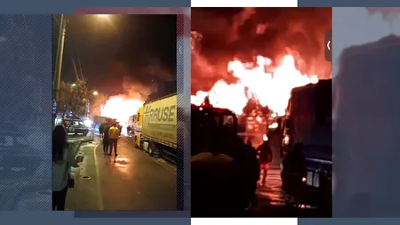 Vulcanizare în flăcări, la Craiova. Două tone de anvelope s-au topit în urma incendiului